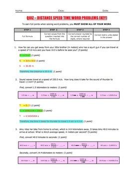 Quiz Distance Speed Time Word Problems By Science With Mr Enns