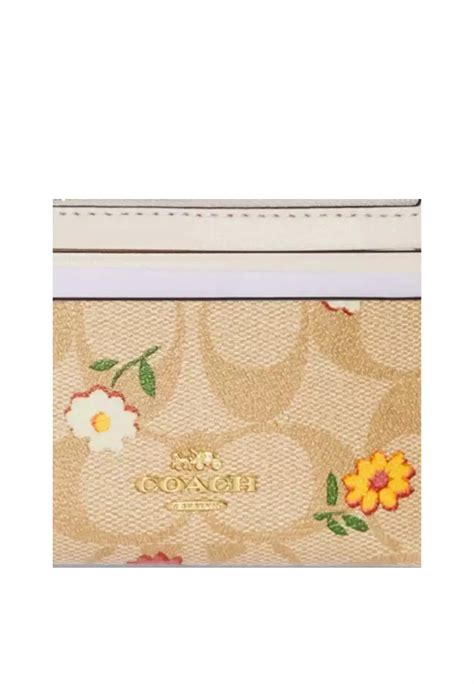 Coach Coach Mini Skinny Id Card Case In Signature Canvas With Floral Print In Light Khaki Cr972