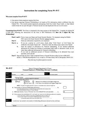 Fillable Online Finance Vermont Form W Vt Department Of Finance