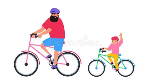 Father And Son In Helmets Riding Bicycles Vector Illustration Stock