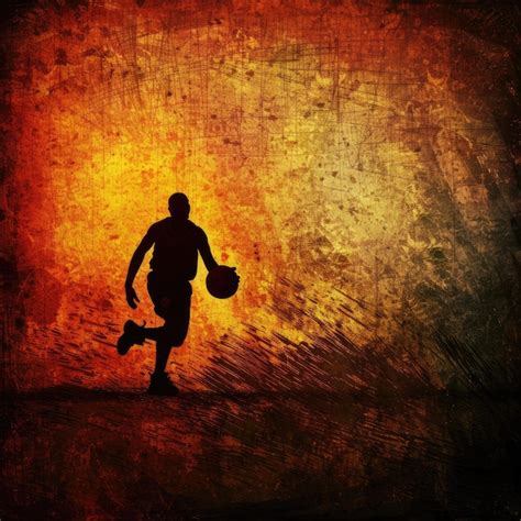 Silhouette Of A Basketball Player Running With The Ball Against A