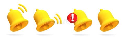 Conjunto De Iconos De Timbre Amarillo De Notificación 3d Realista