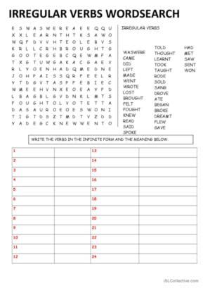 22 Irregular Verbs Word Search Vocabulary Practice English