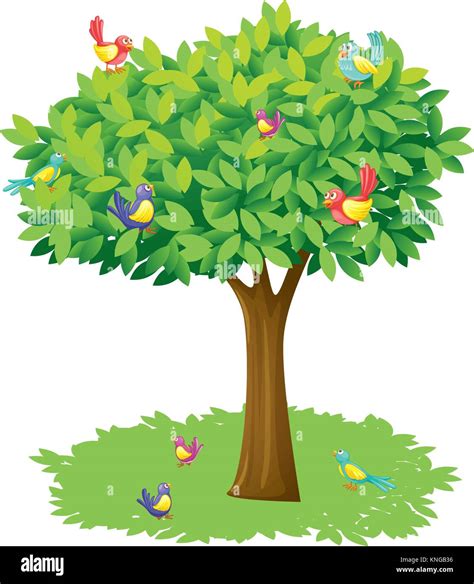 Illustration Of A Tree And Birds On A White Background Stock Vector