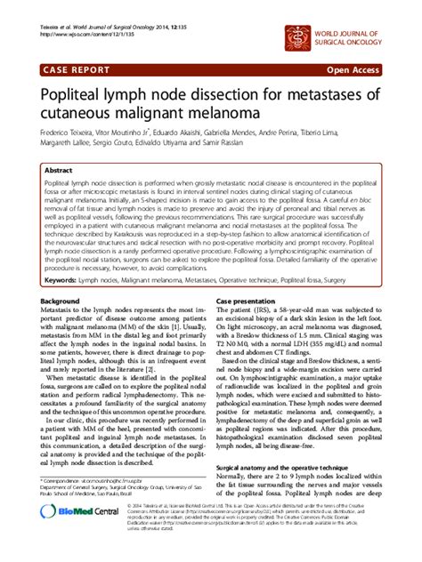 Pdf Popliteal Lymph Node Dissection For Metastases Of Cutaneous Malignant Melanoma Andre