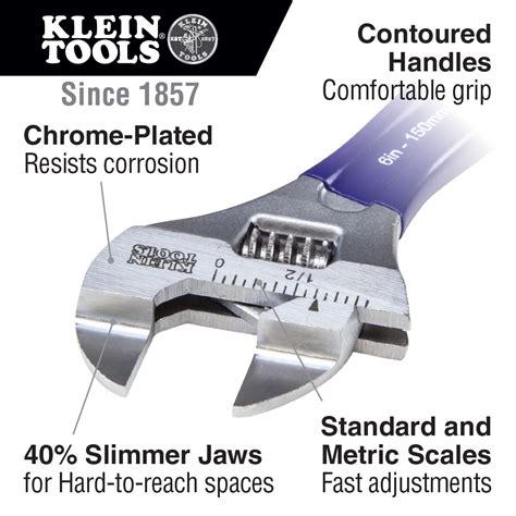 Slim Jaw Adjustable Wrench 6 Inch D86934 Klein Tools