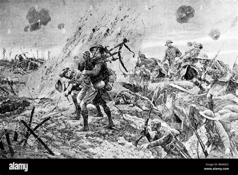 Contemporary World War One Illustration Of Scottish Soldiers Playing