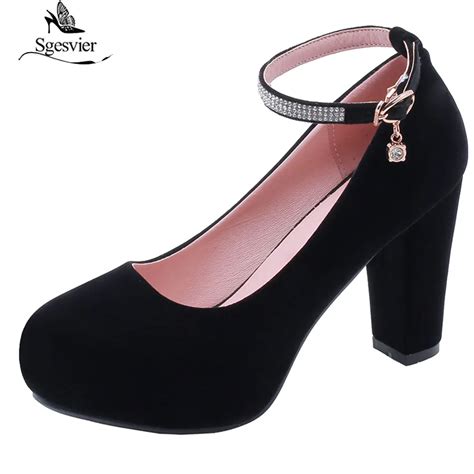 Sgesvier Spring Women Ankle Strap Dress Shoes High Heels Shoes Platform Pumps Black Ladies Shoes ...