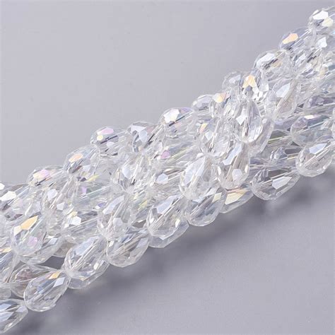 Honeyhandy Glass Beads Strands Faceted Teardrop Clear Ab Ab Color Plated About 10mm Wide