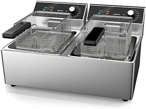 TOPKITCH Commercial Deep Fryer Stainless Steel Dual Tank Electric Deep