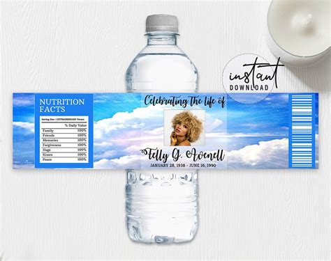 Funeral Water Bottle Label Memorial Water Bottle Funeral Clouds Theme