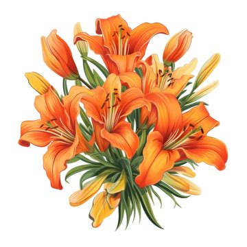 Bouquet Of Orange Lily Flowers Daylily Illustration Lily Flower