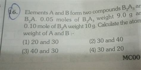 Elements A And B Form Two Compounds B A Ar B A Moles Of B