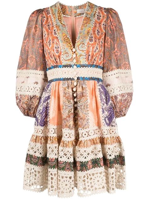 Zimmermann Devi Paisley Print Linen Minidress Farfetch Linen Mini