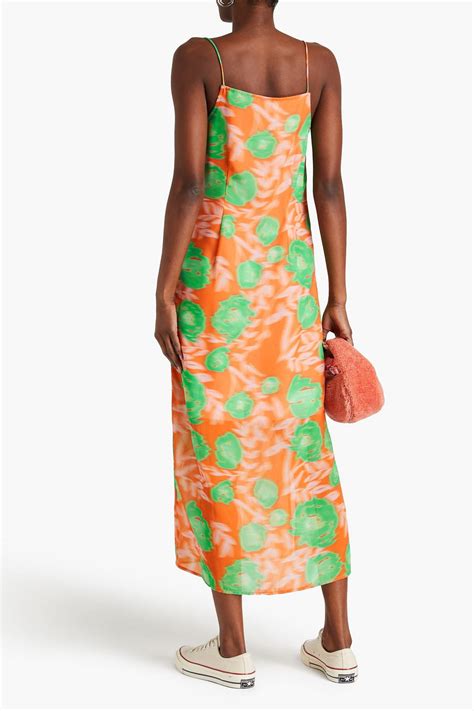 Ganni Printed Crepe Midi Dress The Outnet