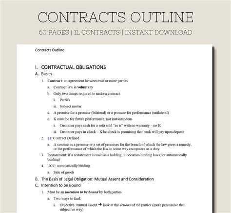 Contracts Outline 1l Law School Notes Law School Outline Contracts