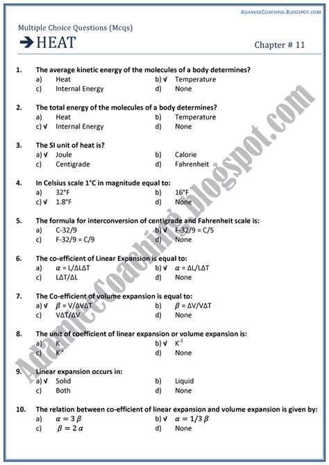 Adamjee Coaching Xii Physics Mcqs Heat