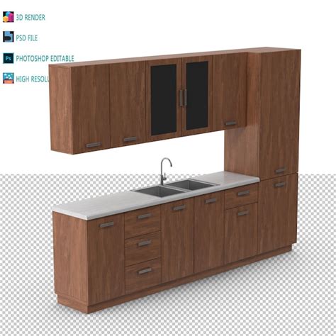 Premium Psd Wooden Kitchen D Render Psd