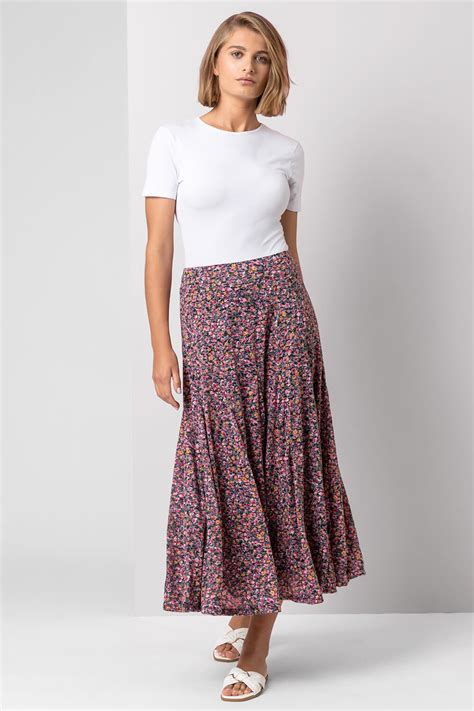 Ditsy Floral Burnout Midi Skirt In Pink Roman Originals Uk