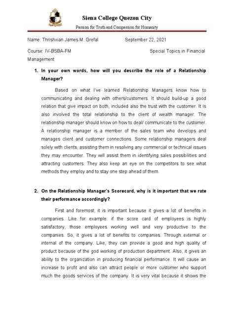 special topics  finance management  customer relationship