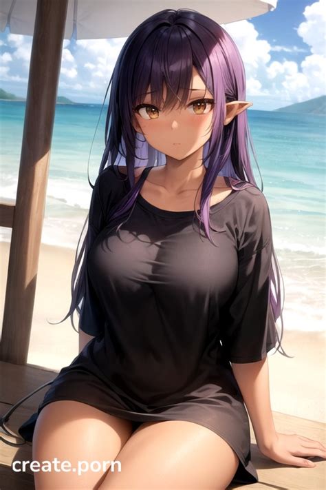 Long Length Sitting Down Purple Hair Hentai AI Porn