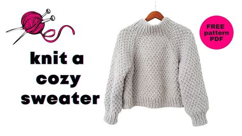 Free Easy Moss Stitch Chunky Raglan Knit Sweater Pattern Tutorial