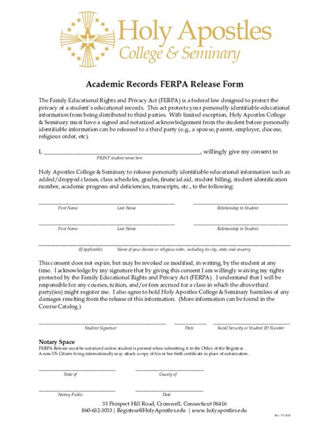 Fillable Online Academic Records FERPA Release Form Fax Email Print