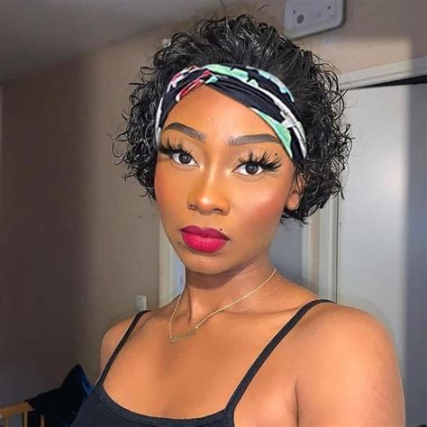 Buy Jiarosi Short Curly Headband Wig For Black Women Pixie Cut Bob Wig