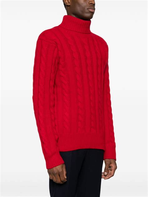 Polo Ralph Lauren Cable Knit Turtleneck Sweater In Red Modesens