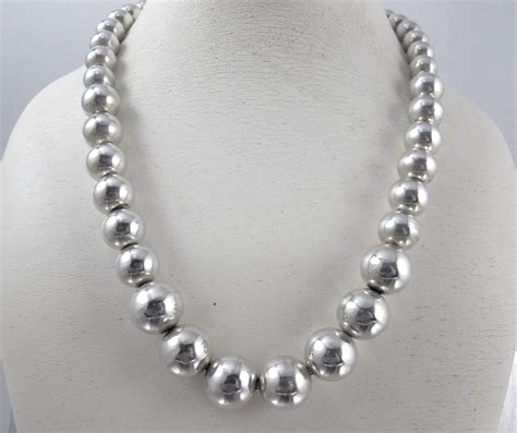 Sterling Silver Ball Bead Necklace Vintage By Tonettestreasures