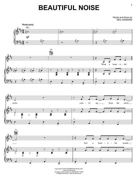 Neil Diamond Beautiful Noise Sheet Music Chords For Easy Piano