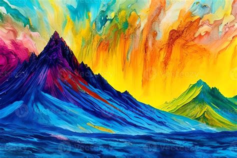 Water color or oil painting fine art illustration of abstract colorful ...