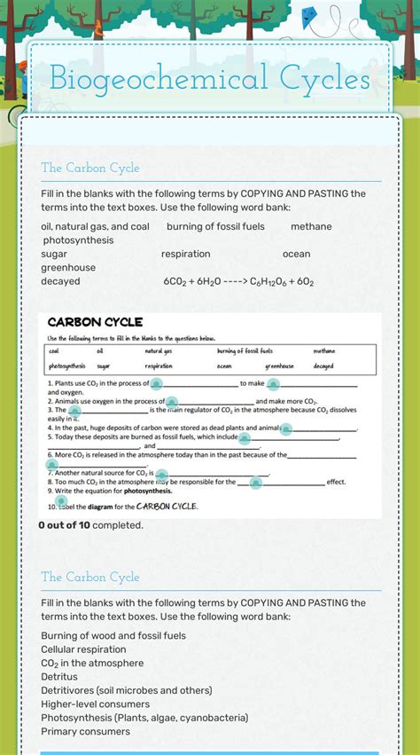 Biogeochemical Cycles Interactive Worksheet By Caitlin Hernandez