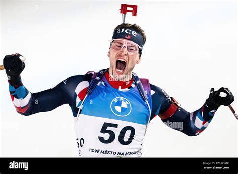 Sturla Holm Lægreid of Norway celebrates after crossing the