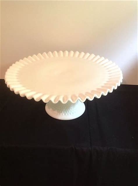 Vintage Fenton Hobnail Milk Glass Pedestal Cake Plate Stand W Ruffled