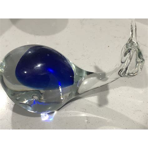 Art Glass Whale Paperweight Clear Cobalt Blue Inside Tail Up Etsy