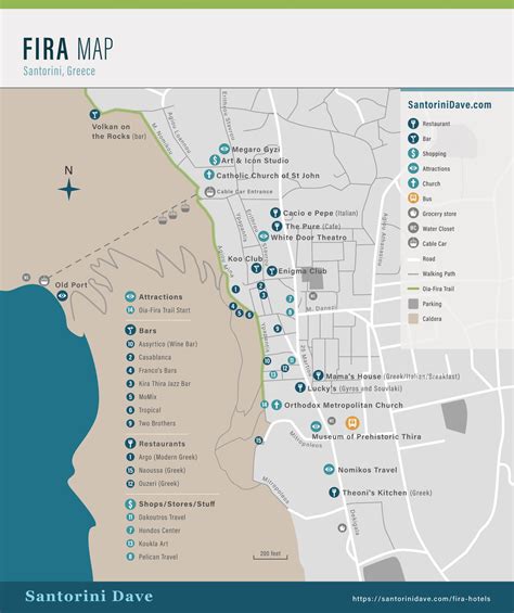 Map Of Fira Santorini Hotels Bars Restaurants Views Santorini