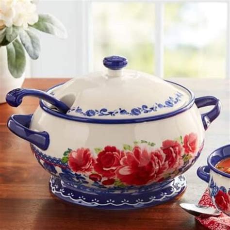 The Pioneer Woman Frontier Rose Cobalt Soup Tureen With Ladle Us