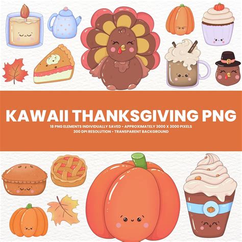 Kawaii Thanksgiving Clipart Thanksgiving Sublimation Cute Etsy