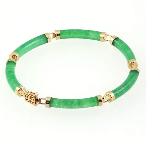 9ct Yellow Gold Tubular Jade Bracelet From Mr Harold And Son Jewellery Uk