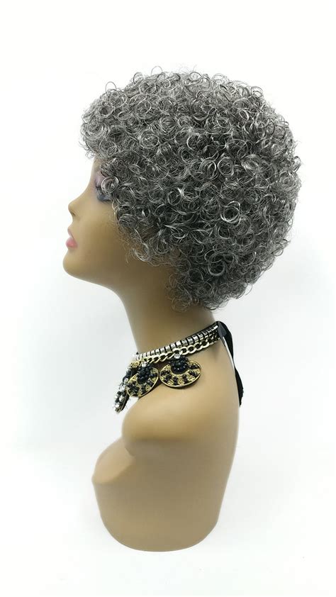 Salt Pepper Gray Short Curly Classic Jheri Curl Wig Synthetic Etsy