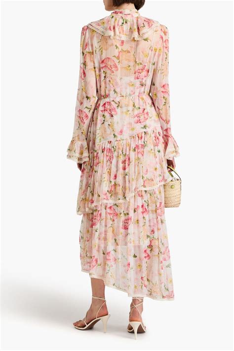 Zimmermann Floral Print Silk Crepon Midi Dress The Outnet