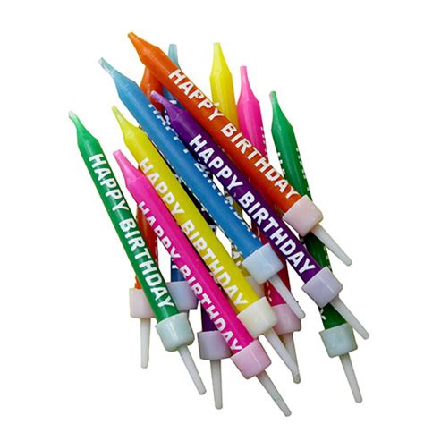 Assorted Colours Happy Birthday Party Candles With Holders Pack Of 12