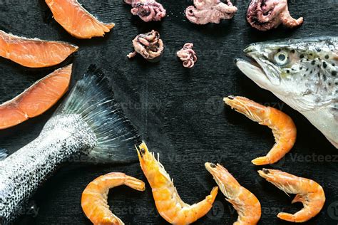 Seafood On Black Background 34716177 Stock Photo At Vecteezy