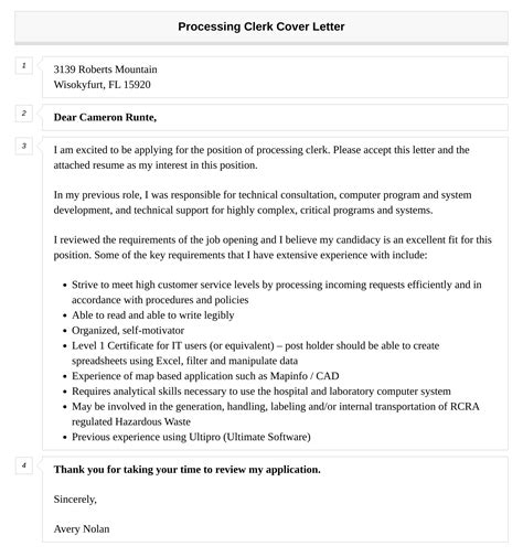 Processing Clerk Cover Letter Velvet Jobs