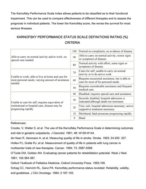 Karnofsky Performance Scale Pdf The Karnofsky Performance Scale Index