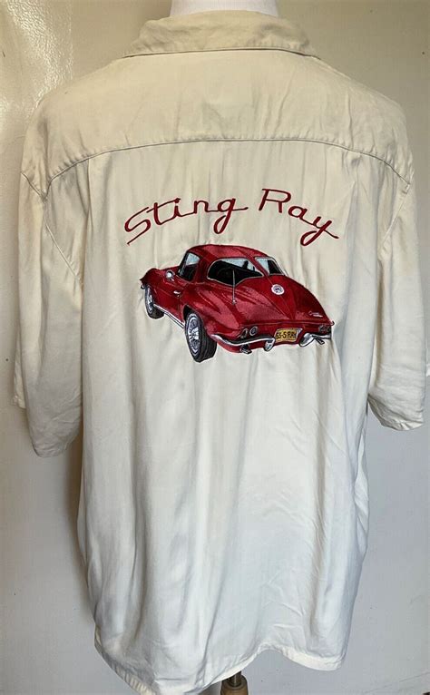 Red Corvette Stingray Embroidered Silk Shirt By Pacif Gem