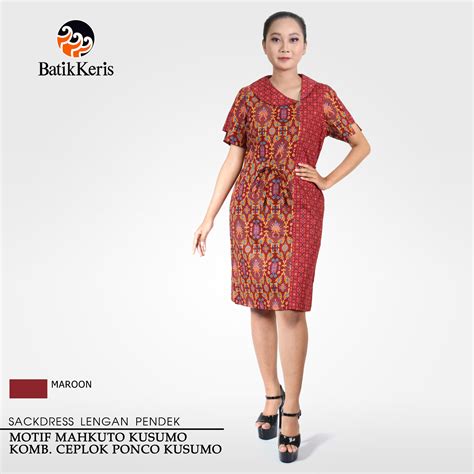 Sackdress Batik Lengan Pendek Motif Mahkuto Kusumo Kombinasi Ceplok