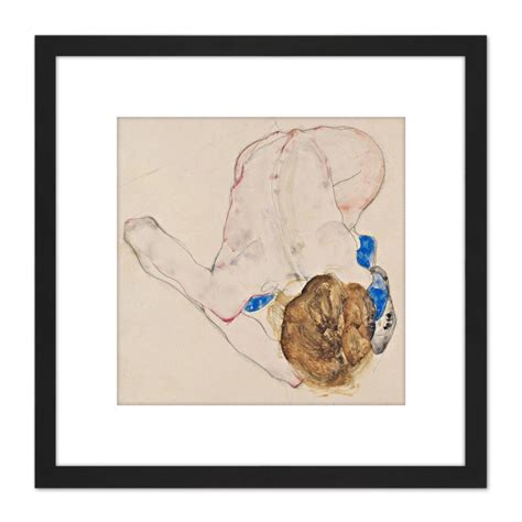 Egon Schiele Nude With Blue Stockings Bending Forward 8X8 Inch Square