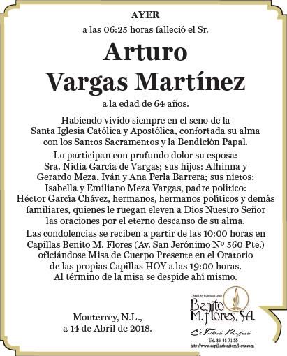 Se Or Arturo Vargas Mart Nez Obituario Esquela